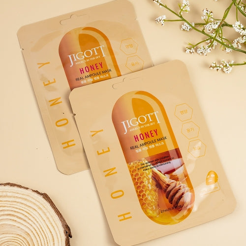 JIGOTT Honey Real Ampoule Mask, Nourishing + Moisture Barrier Repair, Propolis & Honey
