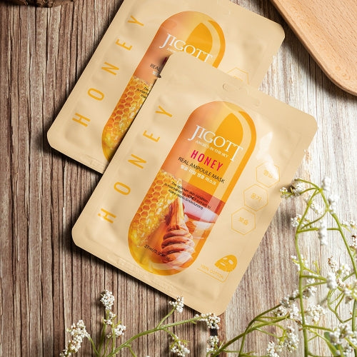 JIGOTT Honey Real Ampoule Mask, Nourishing + Moisture Barrier Repair, Propolis & Honey