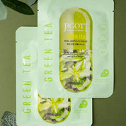 JIGOTT Green Tea Real Ampoule Mask, Soothing + Purifying + Sebum Care