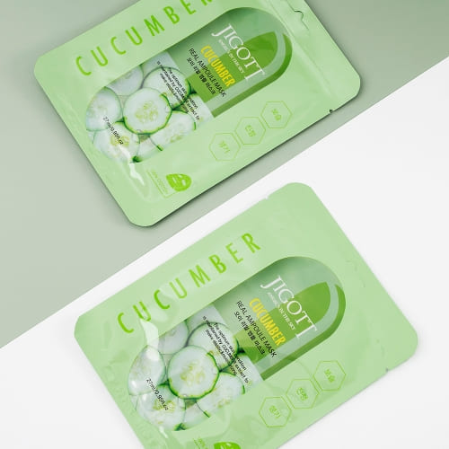 JIGOTT Cucumber Real Ampoule Mask, Cooling + Moisturizing + Pore Calming