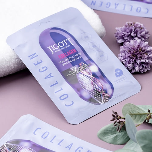 JIGOTT Collagen Real Ampoule Mask, Firming + Elasticity Boost + Skin Smoothing