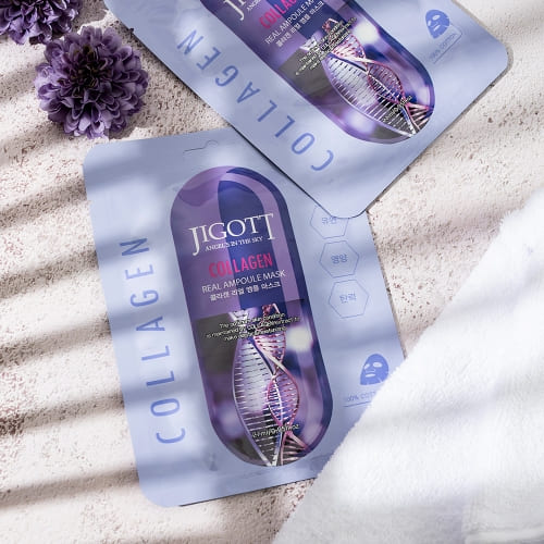 JIGOTT Collagen Real Ampoule Mask, Firming + Elasticity Boost + Skin Smoothing