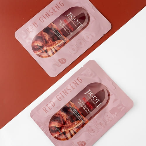 JIGOTT Red Ginseng Real Ampoule Mask, Elasticity + Nourishment , Ginseng Extract
