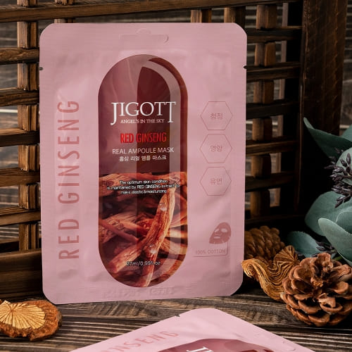 JIGOTT Red Ginseng Real Ampoule Mask, Elasticity + Nourishment , Ginseng Extract