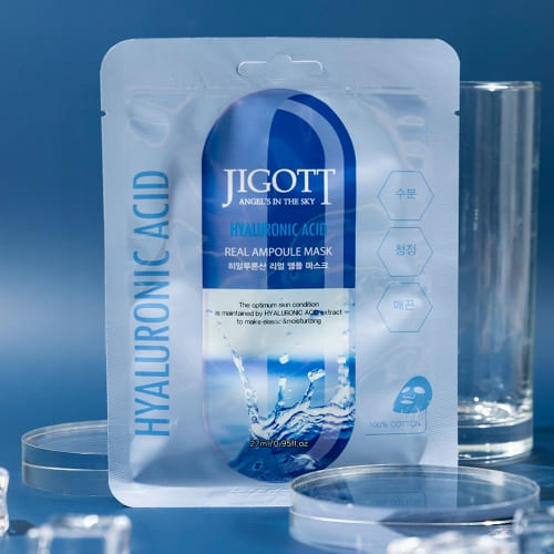 Jigott Hyaluronic Acid Real Ampoule Mask, Deep Hydration, Skin Elasticity