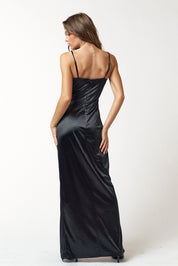 IBD20910 Satin Cut Out Wrapped Sleeveless Maxi Dress