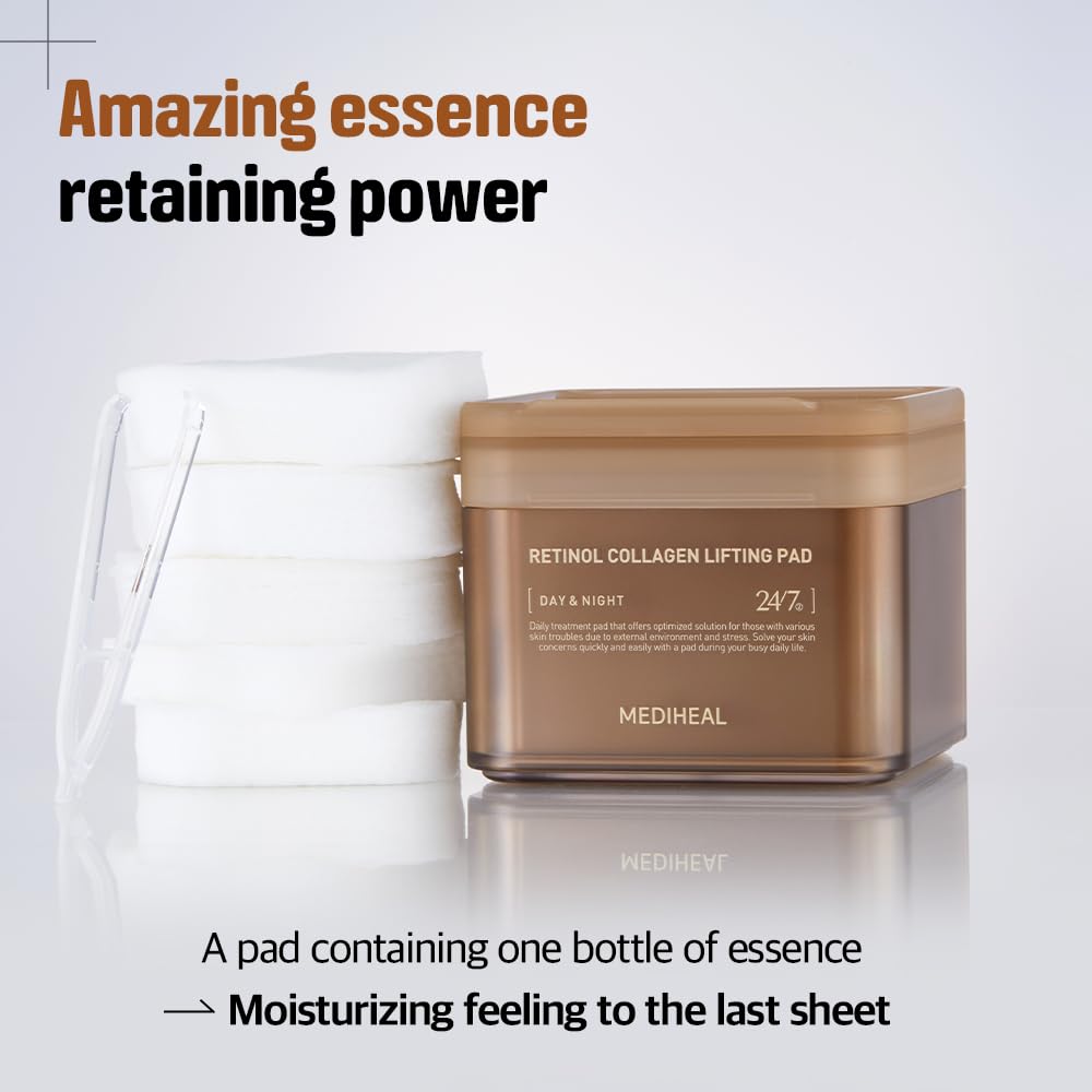 Mediheal Retinol Collagen Lifting Toner Pad – Firming Vegan Pads with Pure Retinol & Dual Collagen