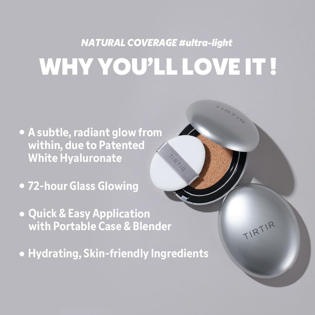 TIRTIR Aura Silver Cushion Foundation - Semi-Glow Finish + Radiant Coverage + Hydration