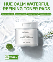 Hue Calm Waterful Refining Toner Pads – Vegan Toner Pad for Sensitive Skin, Kombucha Essence & Pore Care – 90 Pads