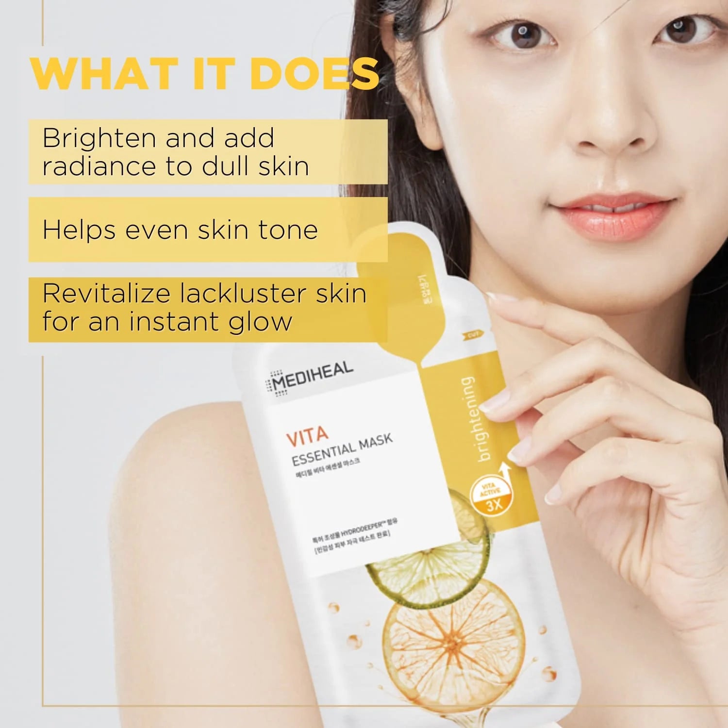 Mediheal Vita Essential Mask – Vitamin C Brightening & Revitalizing Sheet Mask | (Pack of 10)