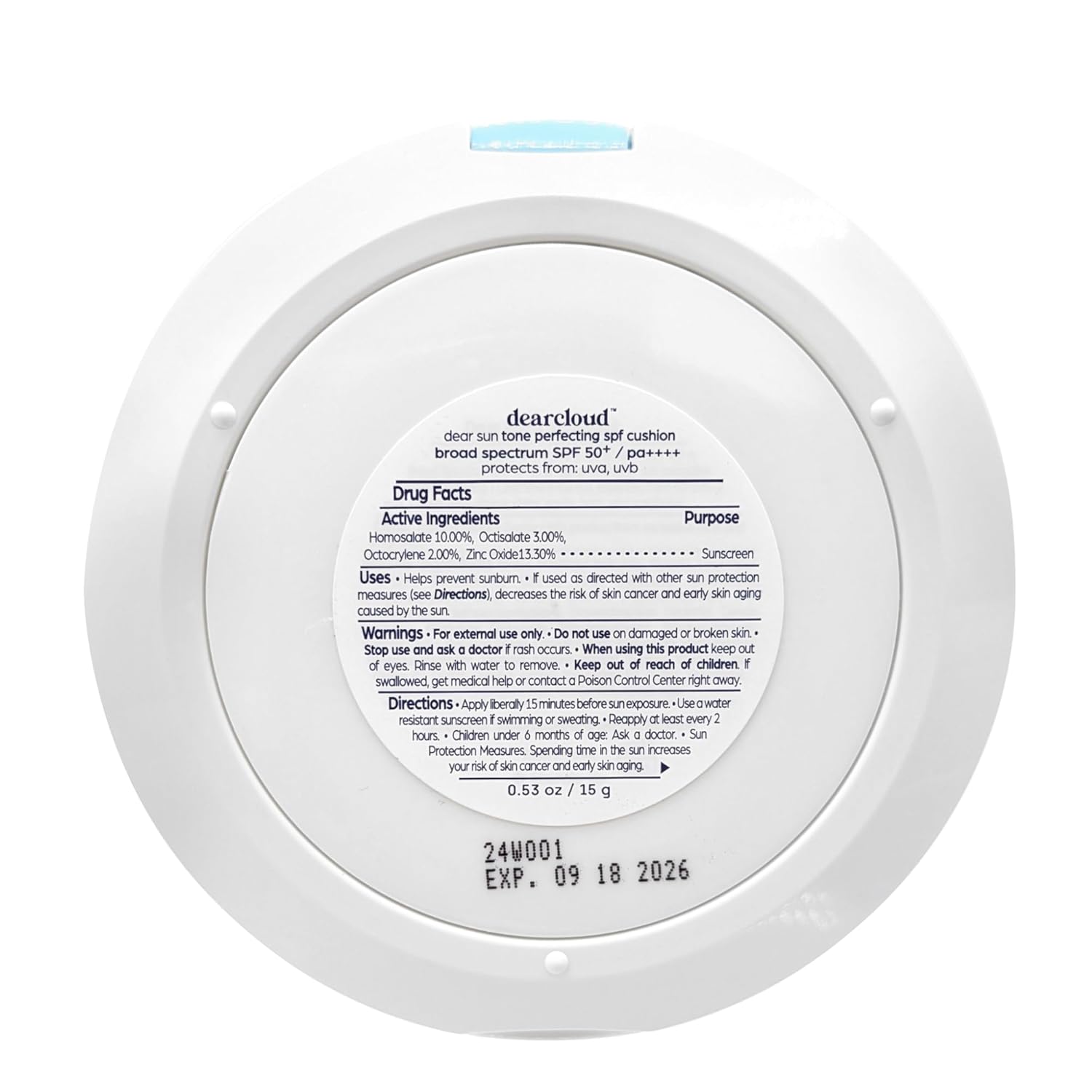 Dearcloud Dear Sun Perfecting SPF Cushion — Color-Adapting Zinc + Cica Sunscreen