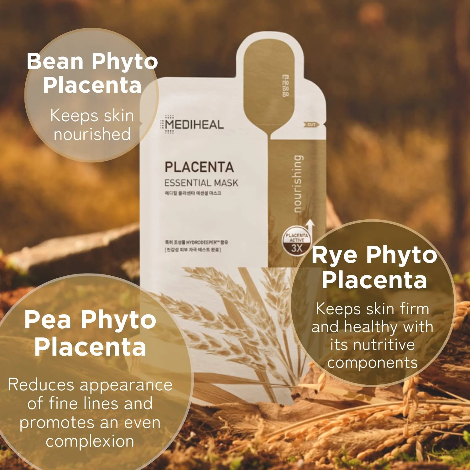 Mediheal Placenta Essential Mask – Firming + Revitalizing + Radiance Boost | (Pack of 10)