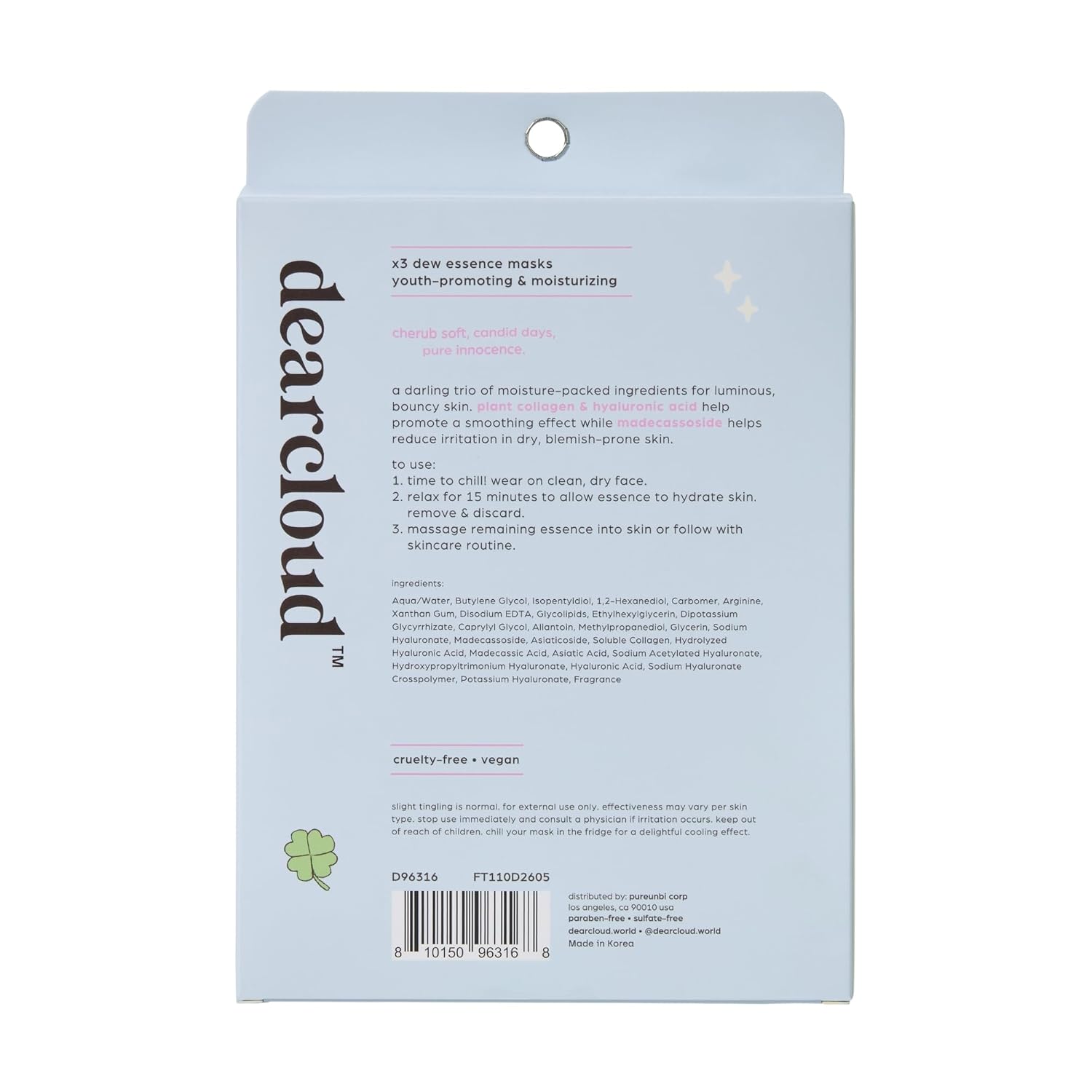 Dearcloud Dew Essence Mask — Vegan, 3 Pack