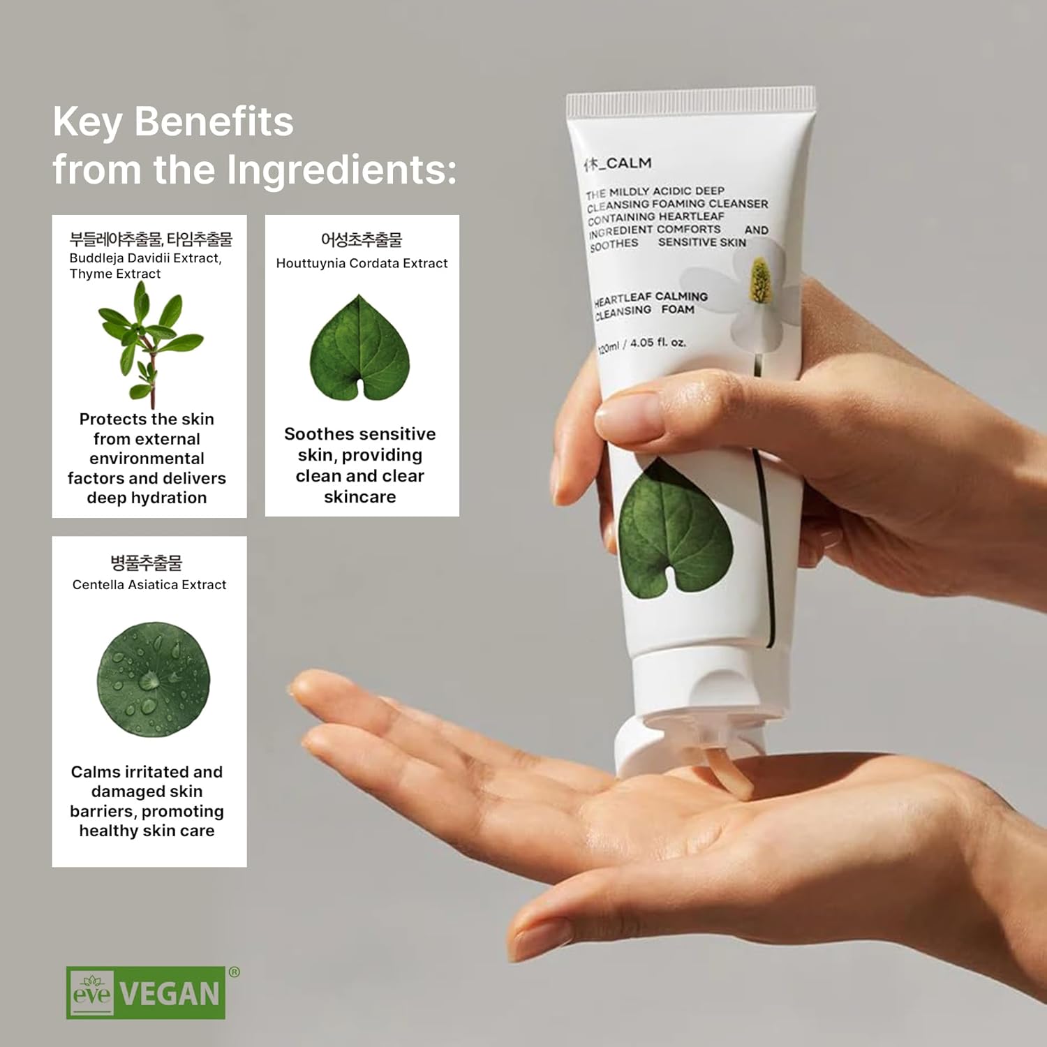 Huecalm Heartleaf Calming Cleansing Foam 150ml, Vegan-certified