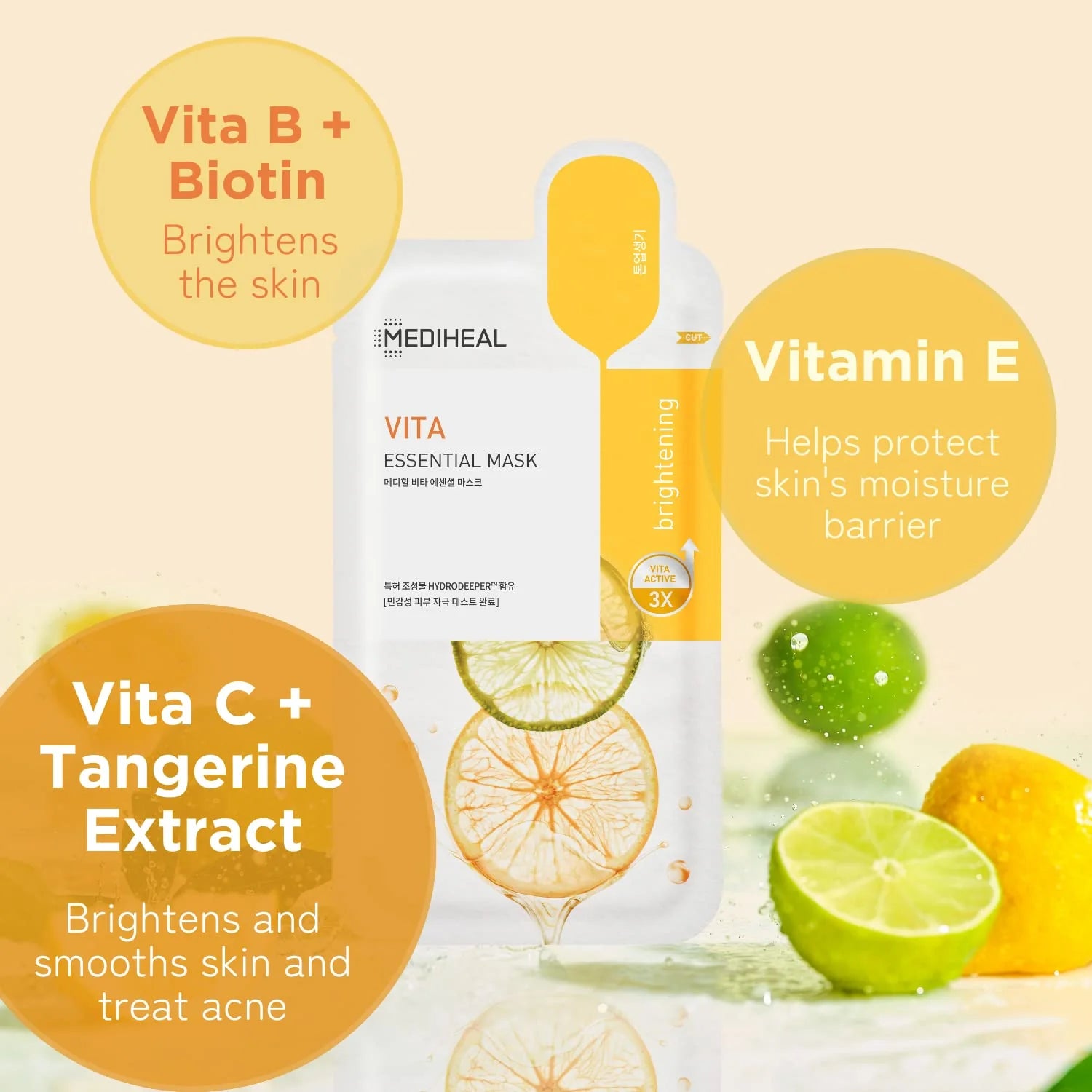 Mediheal Vita Essential Mask – Vitamin C Brightening & Revitalizing Sheet Mask | (Pack of 10)