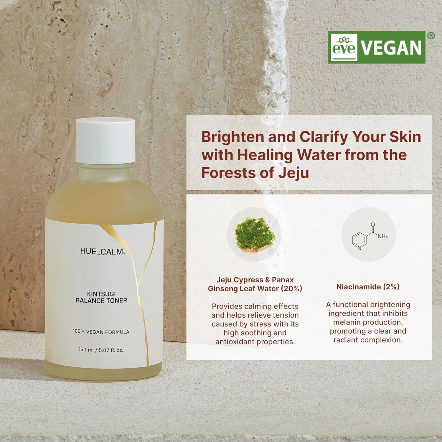Hue Calm Kintsugi Balance Toner – Vegan Hydrating & Firming Toner with Niacinamide & Jeju Extracts 150ml