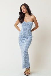 BD23326-1 Swirls Strapless Maxi Dress