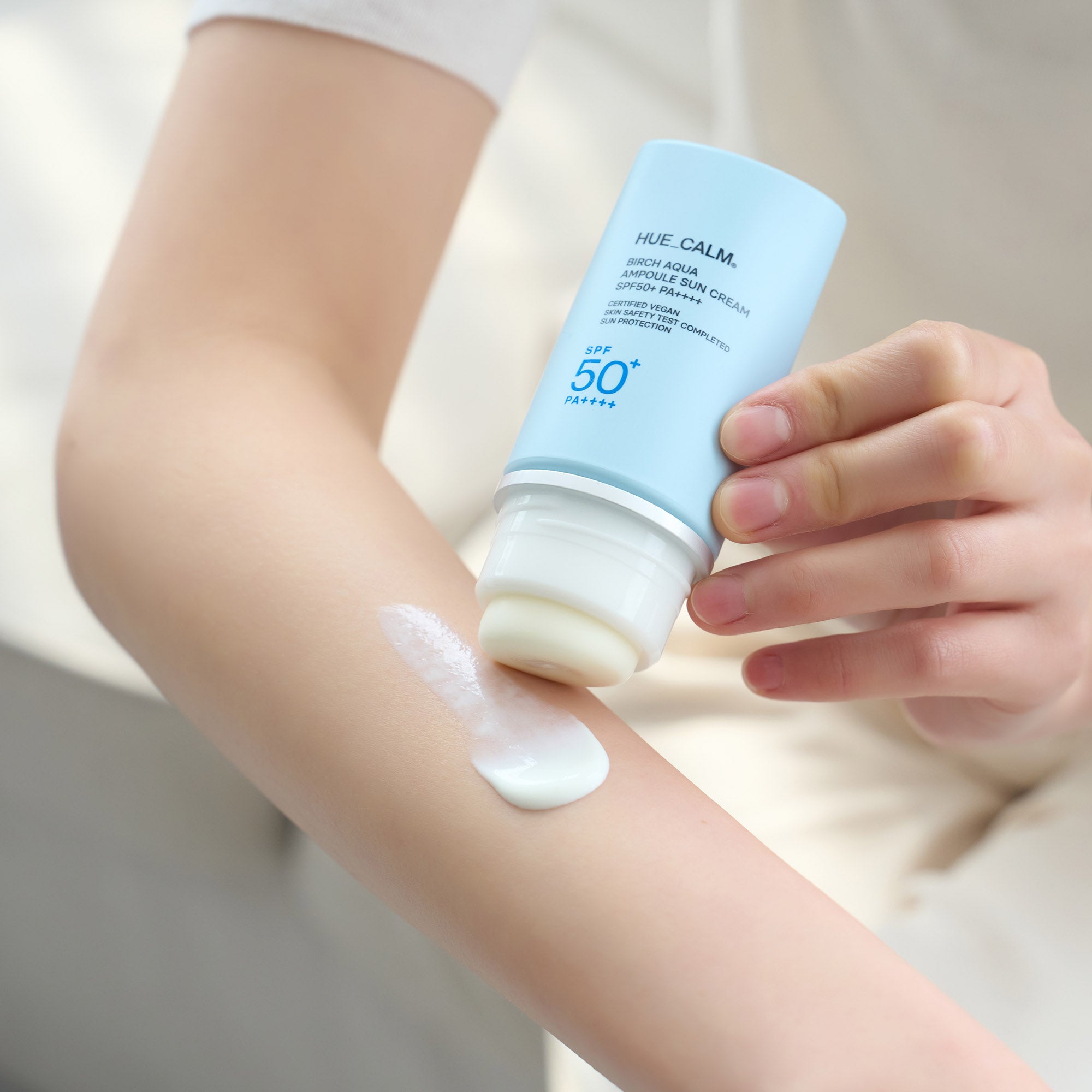 Hue Calm Birch Aqua Ampoule Sun Cream – Vegan SPF 50+ PA++++ Daily UV Protection with Birch Juice & Niacinamide
