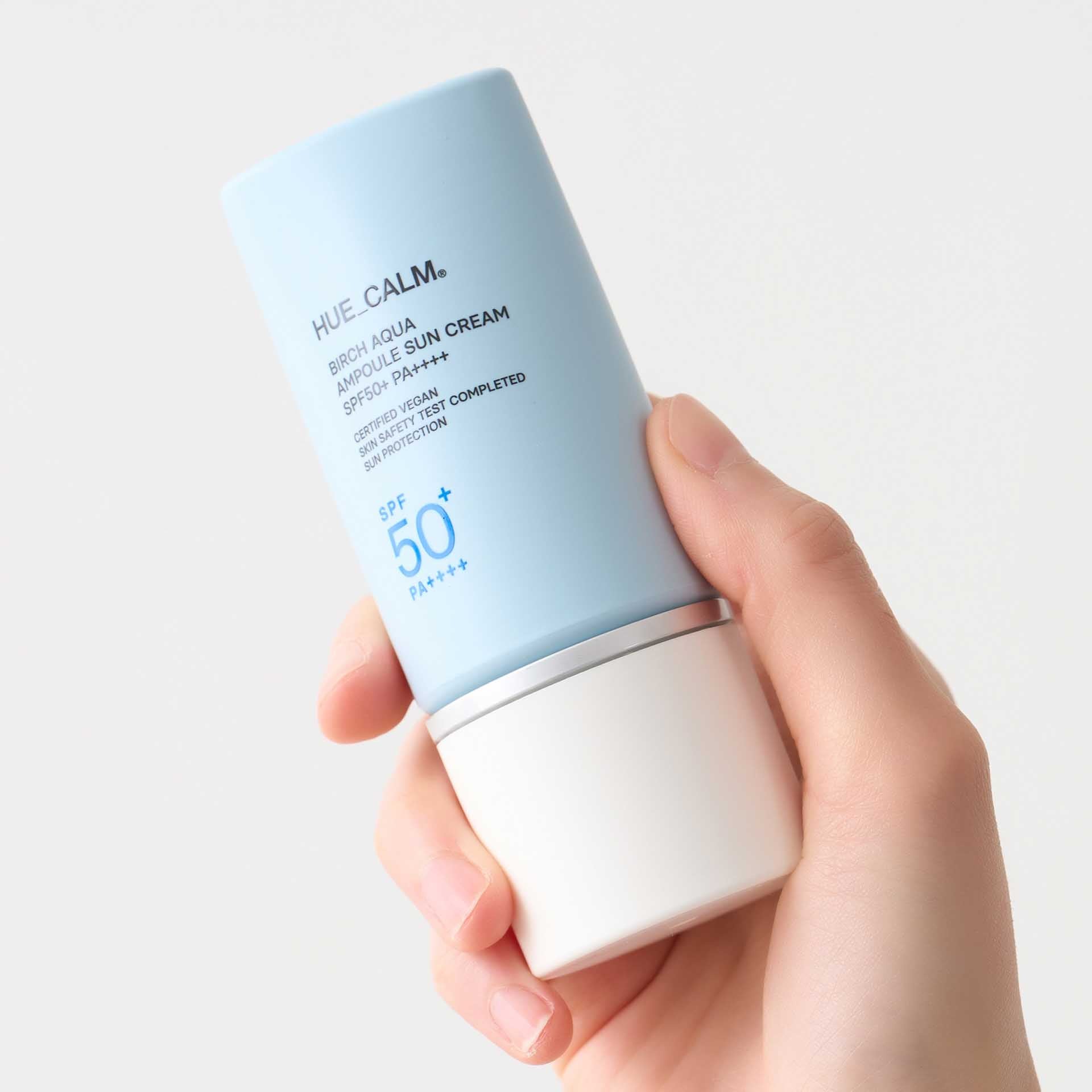 Hue Calm Birch Aqua Ampoule Sun Cream – Vegan SPF 50+ PA++++ Daily UV Protection with Birch Juice & Niacinamide