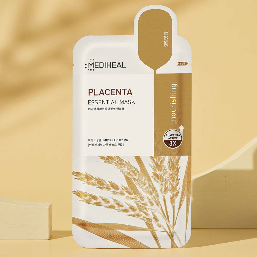 Mediheal Placenta Essential Mask – Firming + Revitalizing + Radiance Boost | (Pack of 10)