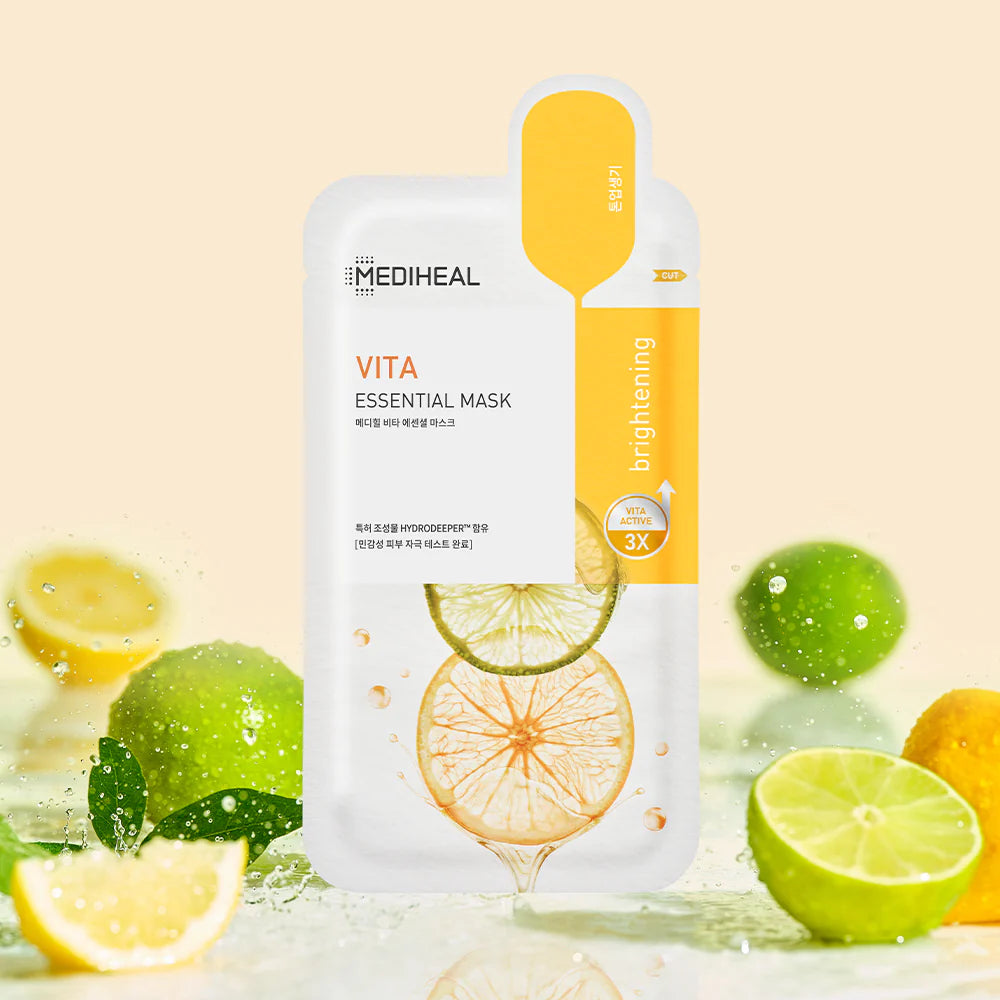 Mediheal Vita Essential Mask – Vitamin C Brightening & Revitalizing Sheet Mask | (Pack of 10)