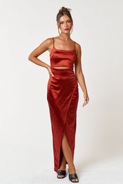 IBD20910 Satin Cut Out Wrapped Sleeveless Maxi Dress