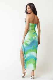 BD23327-7 Printed Ruffle Detail Tube Maxi Dress