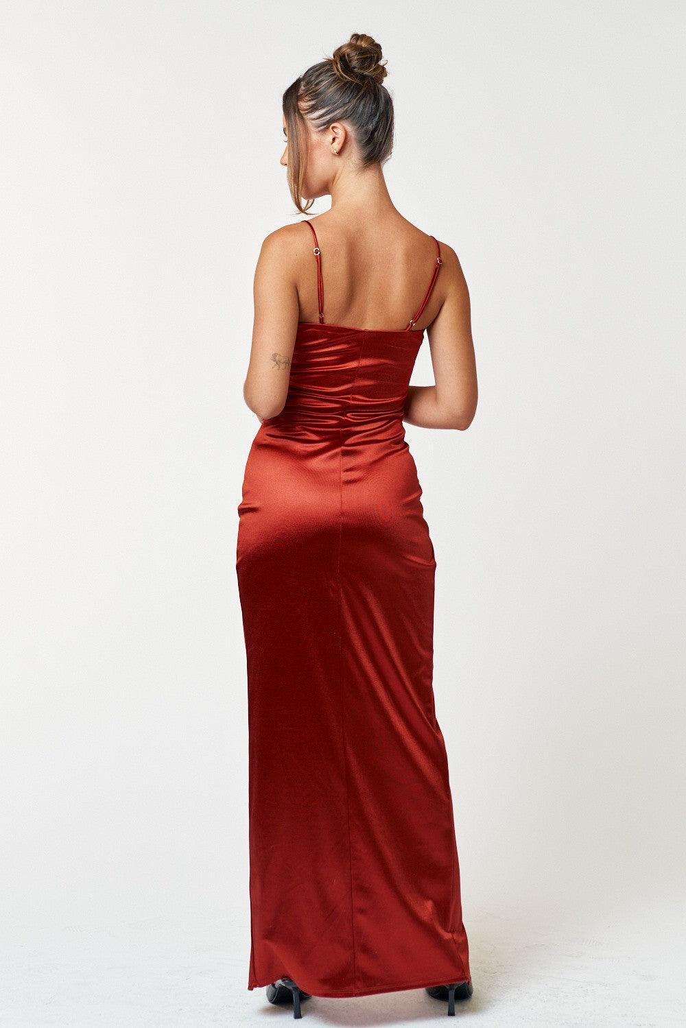 IBD20910 Satin Cut Out Wrapped Sleeveless Maxi Dress