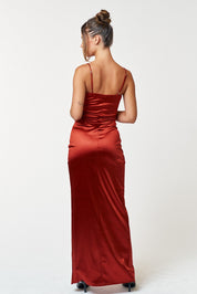 IBD20910 Satin Cut Out Wrapped Sleeveless Maxi Dress