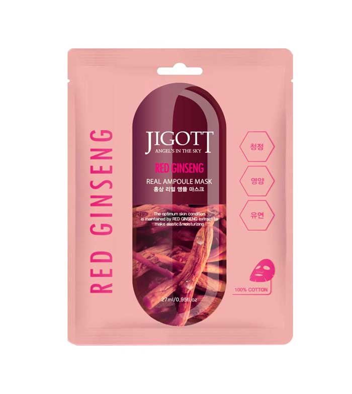 JIGOTT Red Ginseng Real Ampoule Mask, Elasticity + Nourishment , Ginseng Extract